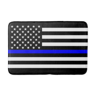 Thin Blue Line Graphic on a US Flag Bath Mat