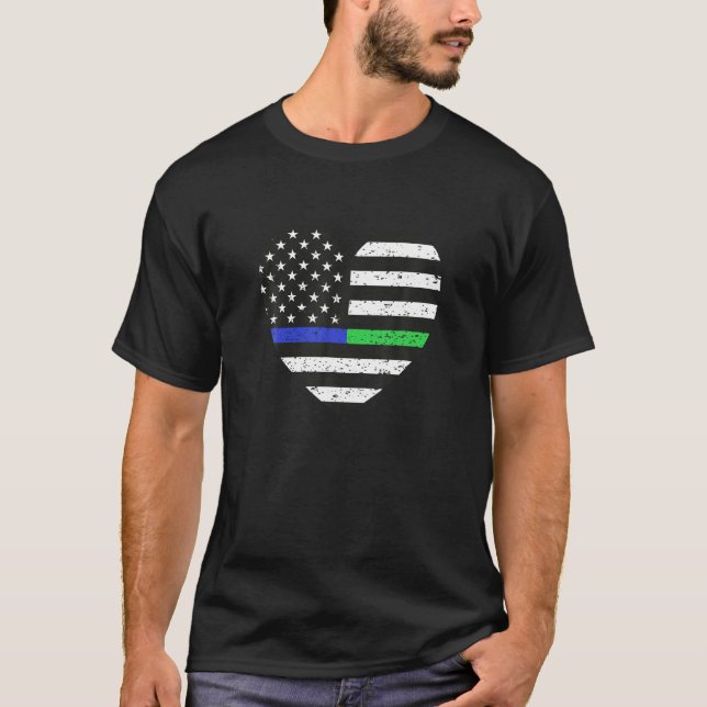 Thin Blue Line Green Line Shirt Police Military Fl (Front)