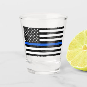 Thin Blue Line Grungy American Flag Shot Glass
