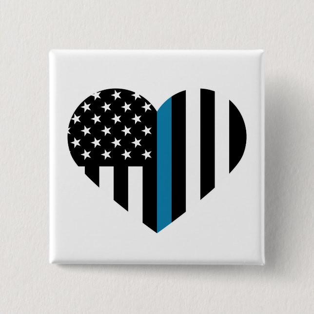 Thin Blue Line Heart Shaped Flag 2 Inch Square Button (Front)