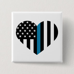 Thin Blue Line Heart Shaped Flag 2 Inch Square Button