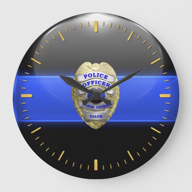 Thin Blue Line - High Resolution Police Badge Larg Large Clock (Front)