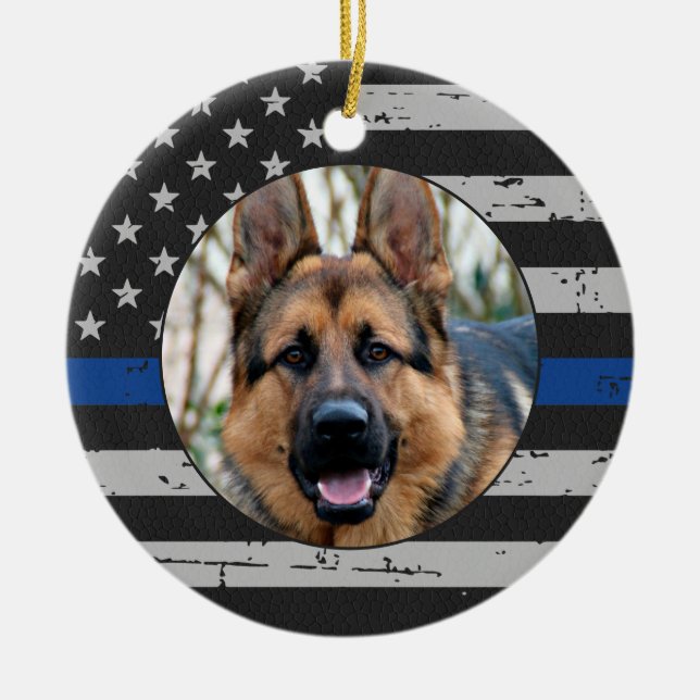 Thin Blue Line - In Loving Memory - K9 Police Dog Ceramic Ornament (Front)
