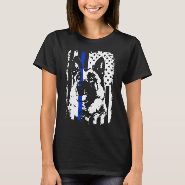 Thin Blue Line K9 German Shepherd Police Dog T-Shirt (Front)