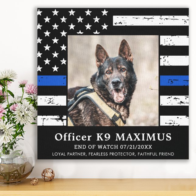 Thin Blue Line K9 Officer Police Dog Memorial Canvas Print (Creator Uploaded)