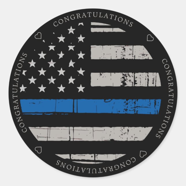 Thin Blue Line Law Enforcement Congratulations Classic Round Sticker (Front)