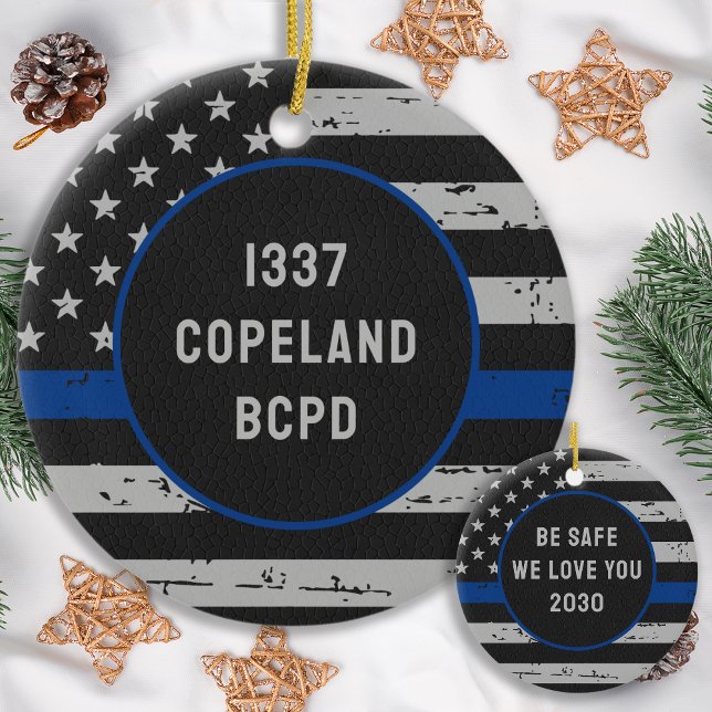 Thin Blue Line Law Enforcement Police Officer Ceramic Ornament (Creator Uploaded)