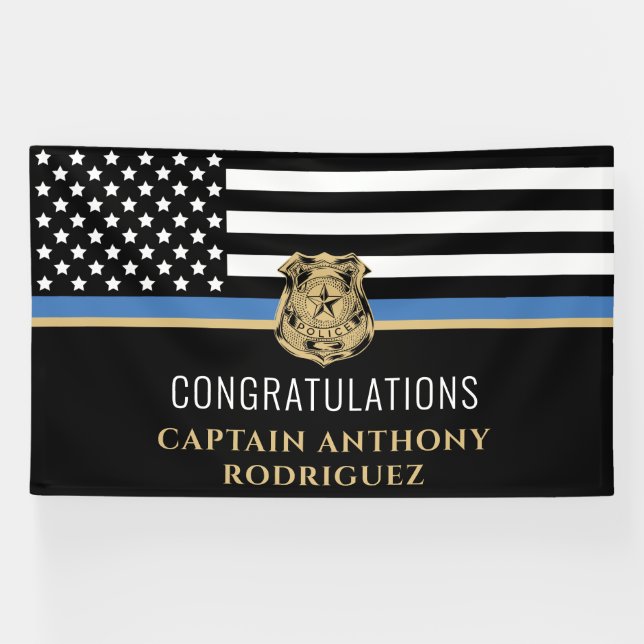 Thin Blue Line Law Enforcement Police Retirement Banner (Horizontal)