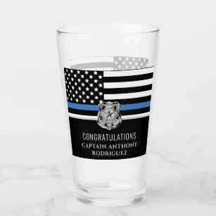Thin Blue Line Law Enforcement Police Retirement Glass