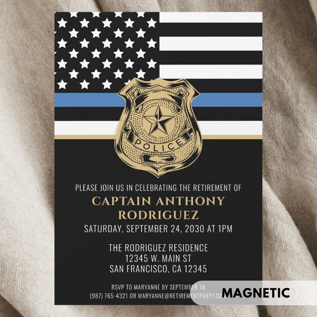 Thin Blue Line Law Enforcement Police Retirement Magnetic Invitation (Thin Blue Line Law Enforcement Police Retirement Magnetic Invitation)
