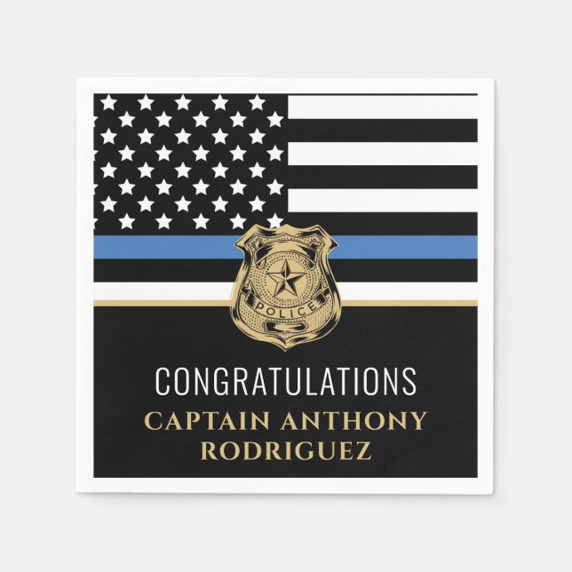 Thin Blue Line Law Enforcement Police Retirement Napkin (Front)