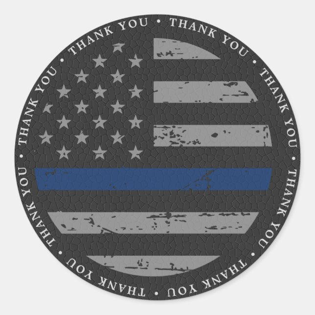 Thin Blue Line Law Enforcement Police Thank You Classic Round Sticker (Front)
