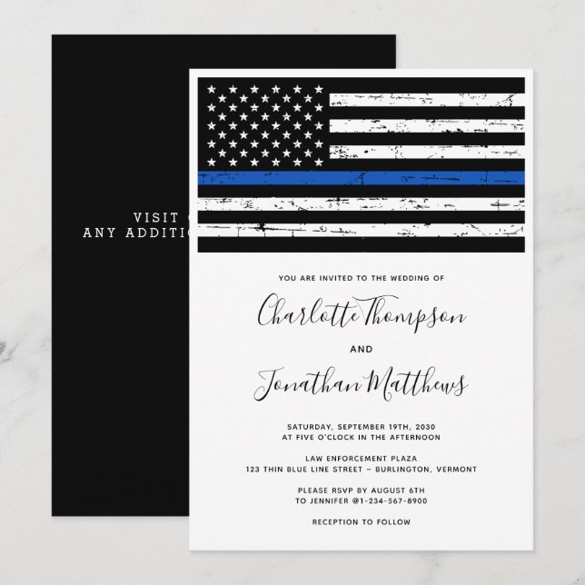 Thin Blue Line Law Enforcement Police Wedding Invi Invitation (Front/Back)
