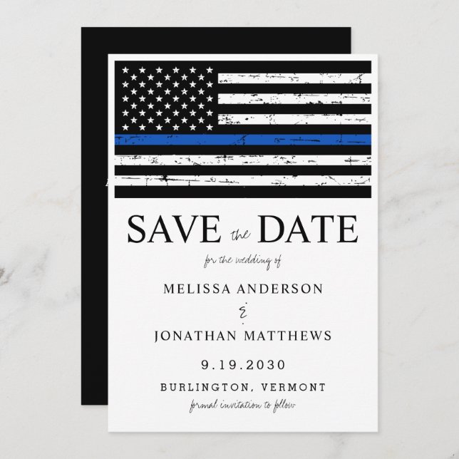 Thin Blue Line Law Enforcement Police Wedding Save The Date (Front/Back)