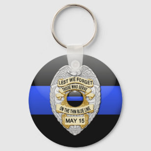 Thin Blue Line & Lest We Forget Badge Keychain
