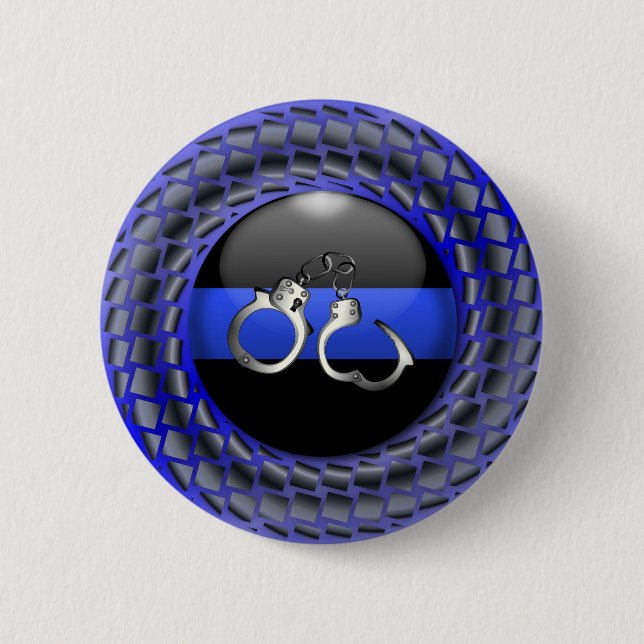 Thin Blue Line Medallion with Handcuffs 2 Inch Round Button (Front)