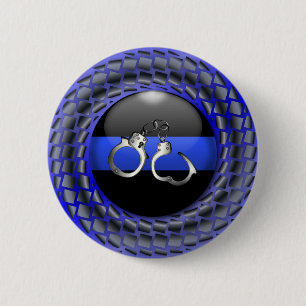 Thin Blue Line Medallion with Handcuffs 2 Inch Round Button