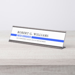 Thin Blue Line Minimal Personalized Police White Desk Name Plate