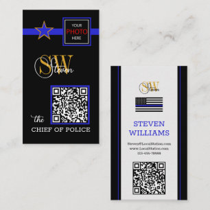 Thin Blue Line & Modern QR Code, Photo / Monogram Business Card