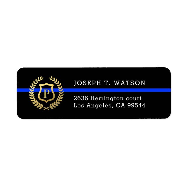 Thin Blue Line Monogram Faux Gold Shield Address (Front)