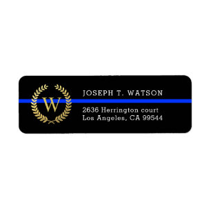 Thin Blue Line Monogram Faux Gold Wreath Address