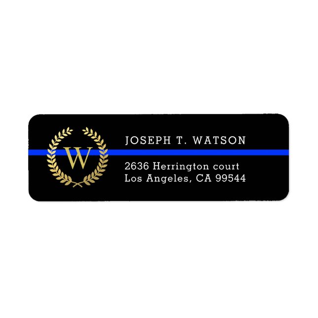 Thin Blue Line Monogram Faux Gold Wreath Address (Front)