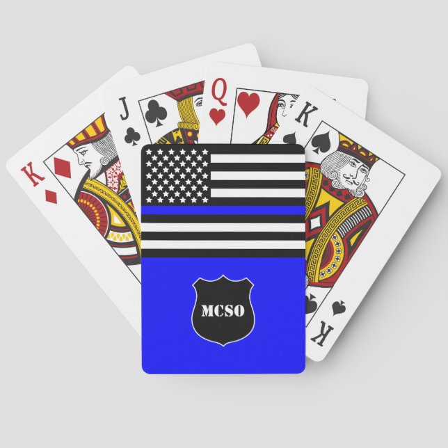 [Thin Blue Line} Monogram Police Officer  Playing Cards (Back)