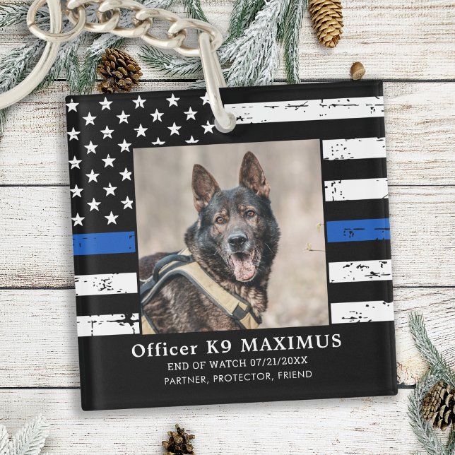 Thin Blue Line Officer K9 Police Dog Memorial Keychain (Creator Uploaded)