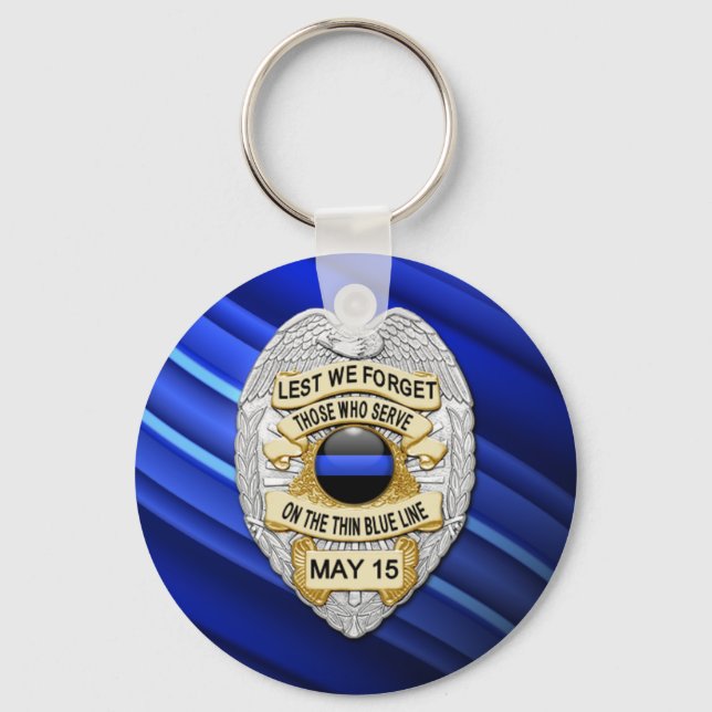 Thin Blue Line - Officers Memorial Badge Keychain (Front)