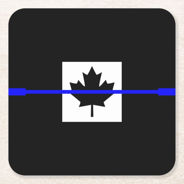 Thin Blue Line on Canadian Flag Decor Square Paper Coaster (Front)