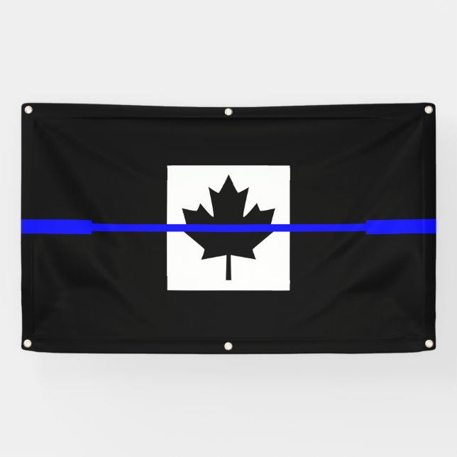 Thin Blue Line on Canadian Flag Design Banner (Horizontal)