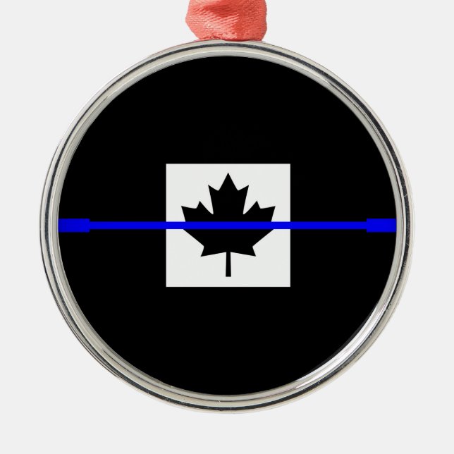 Thin Blue Line on Canadian Flag Design Metal Ornament (Front)