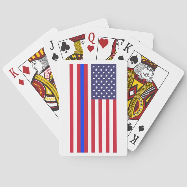 "THIN BLUE LINE on FLAG" Playing Cards (Back)