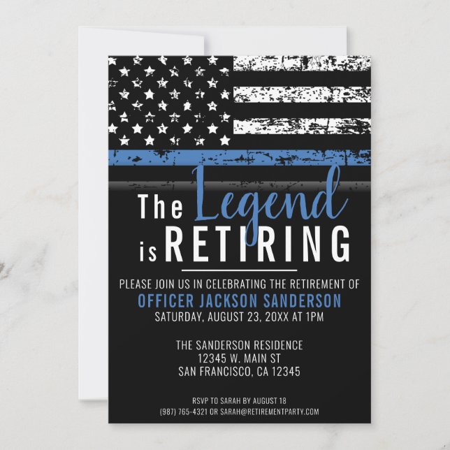 Thin Blue Line Patriotic Police Retirement Party Invitation (Front)