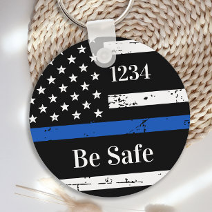 Thin Blue Line Personalized Badge Number Police Ke Keychain