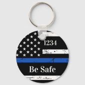 Thin Blue Line Personalized Badge Number Police Ke Keychain (Back)