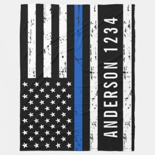 Thin Blue Line Personalized Badge Police Officer Fleece Blanket
