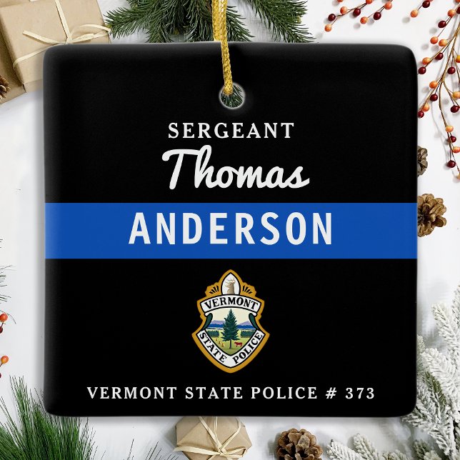 Thin Blue Line Personalized Logo Police Officer Ceramic Ornament (Creator Uploaded)