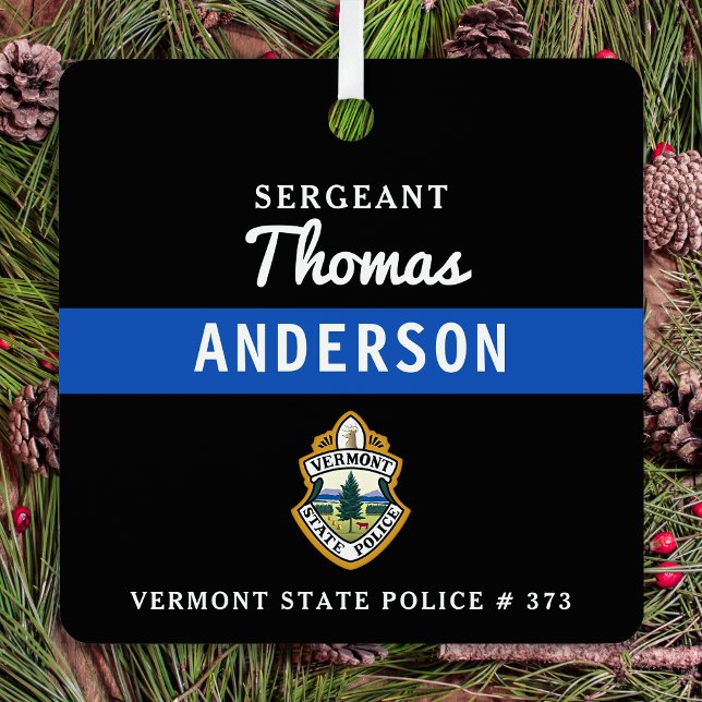 Thin Blue Line Personalized Logo Police Officer Metal Ornament (Creator Uploaded)