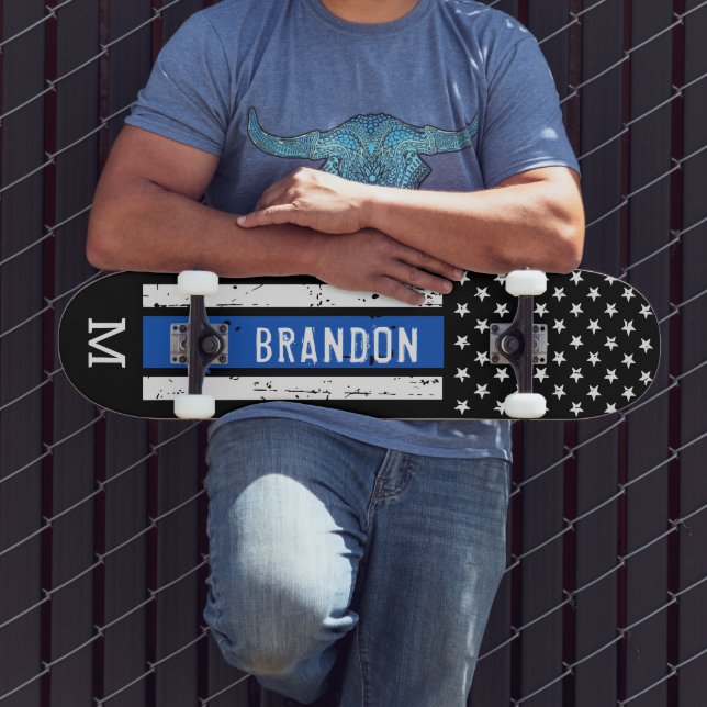 Thin Blue Line Personalized Patriotic Flag Police  Skateboard (Outdoor 3)