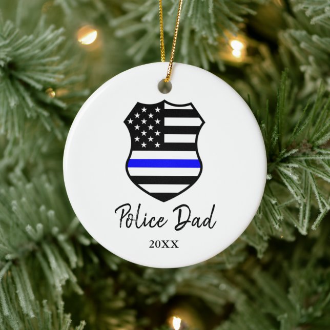 Thin Blue Line Personalized Police Officer Dad Ceramic Ornament (Tree)