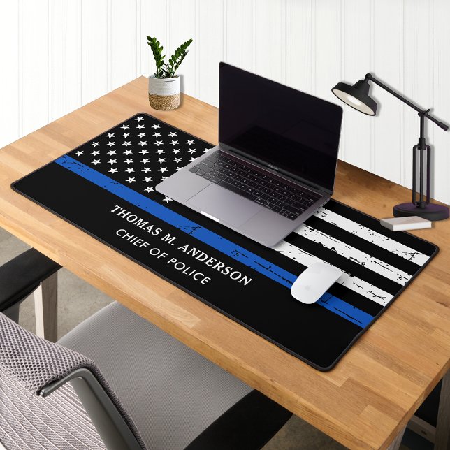 Thin Blue Line Personalized Police Officer Desk Mat (Creator Uploaded)