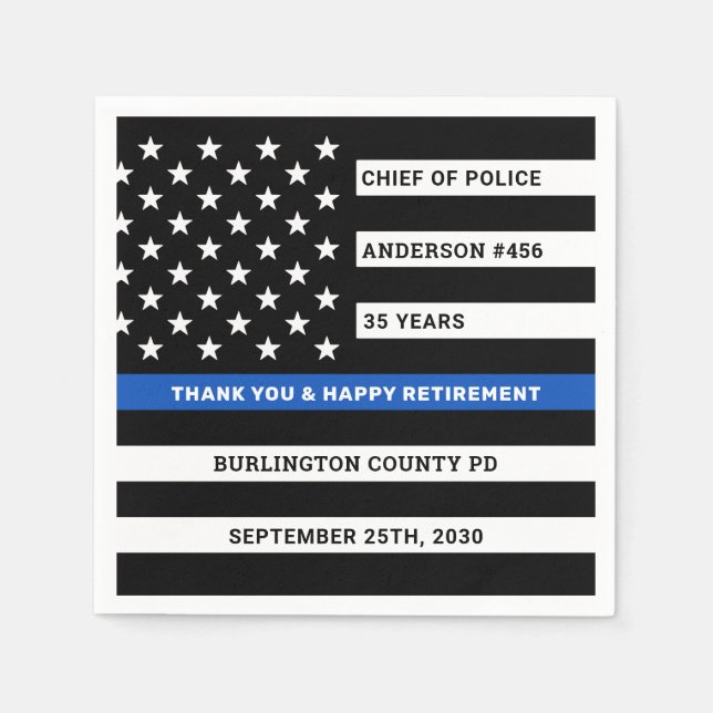 Thin Blue Line Personalized Police Retirement Napkin (Front)