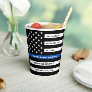 Thin Blue Line Personalized Police Retirement Paper Cups