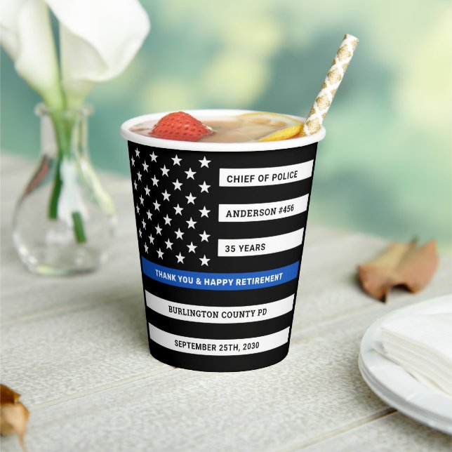 Thin Blue Line Personalized Police Retirement Paper Cups (Insitu)