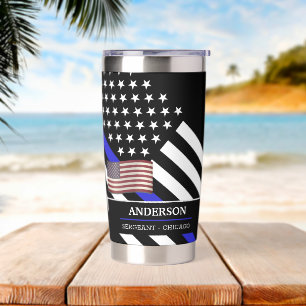 Thin Blue Line, Police, American Flag, Custom Insulated Tumbler