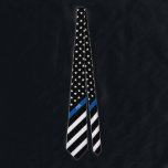 Thin Blue Line Police American Flag Monogram Tie<br><div class="desc">This tie features a black and white American flag with thin blue line design that has stars and stripes on a black background and monogrammed initials for you to personalize in a classic white script. Perfect for police officers. Wear it in style!</div>