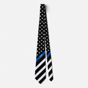 Thin Blue Line Police American Flag Monogram Tie