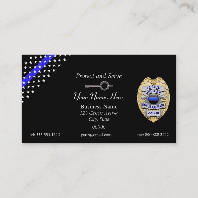 Thin Blue Line Police Badge Handcuff Key Business Card (Front)