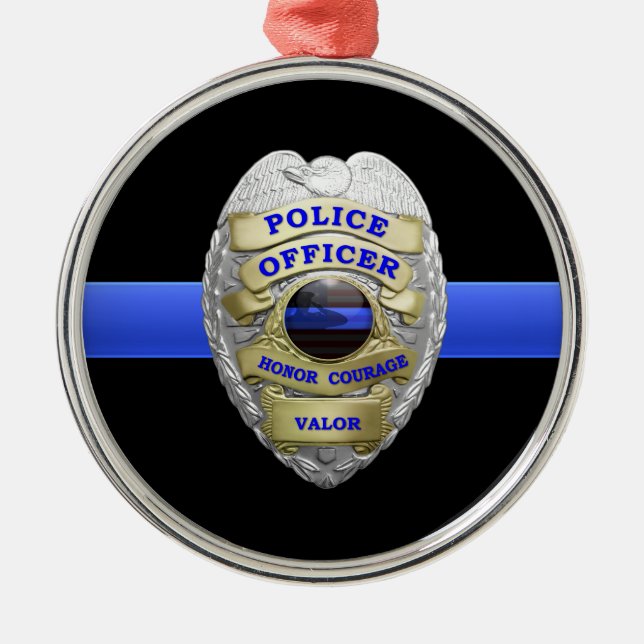 Thin Blue Line Police Badge Metal Ornament (Front)